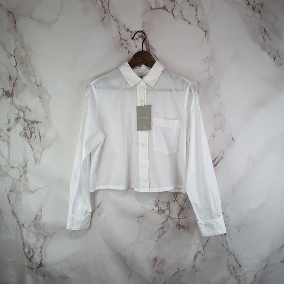 Everlane Shirt Womens White Button Up The Silky Cotton Way Short Crop - Picture 2 of 12